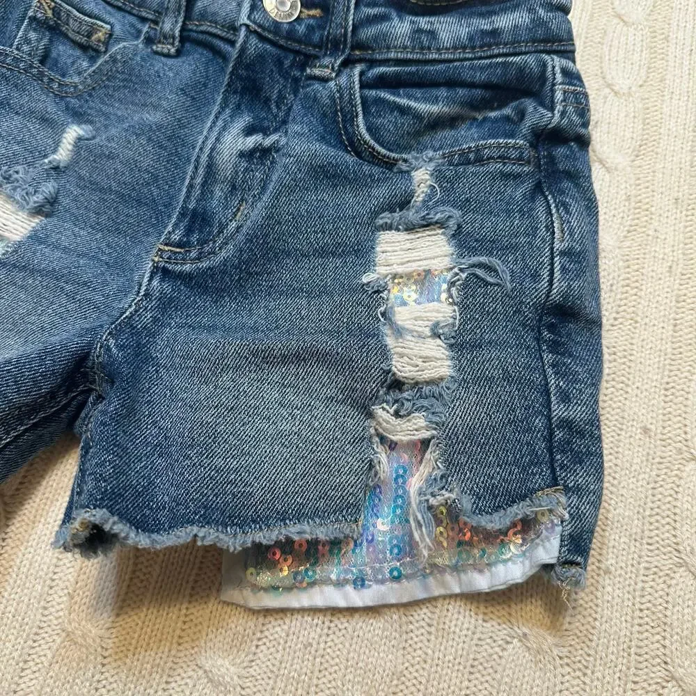 Sequin Embellished Denim Shorts sz 7 Jean Shorts